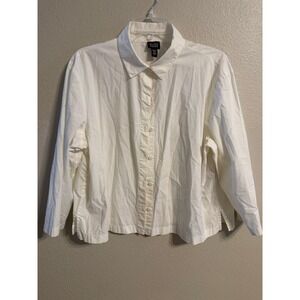 EILEEN FISHER White Cotton Lycra Long Sleeve Button Up Shirt Top Women's Size L